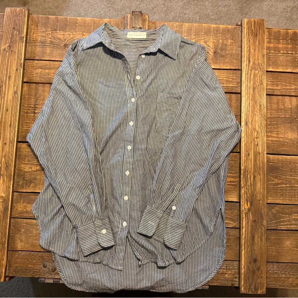 Together Blue and White Striped Casual Shirt